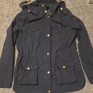 Women's Dark Blue Utility Jacket with Hood